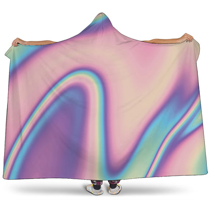 Pink And Teal Holographic Print Hooded Blanket