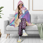 Pink And Teal Holographic Print Hooded Blanket