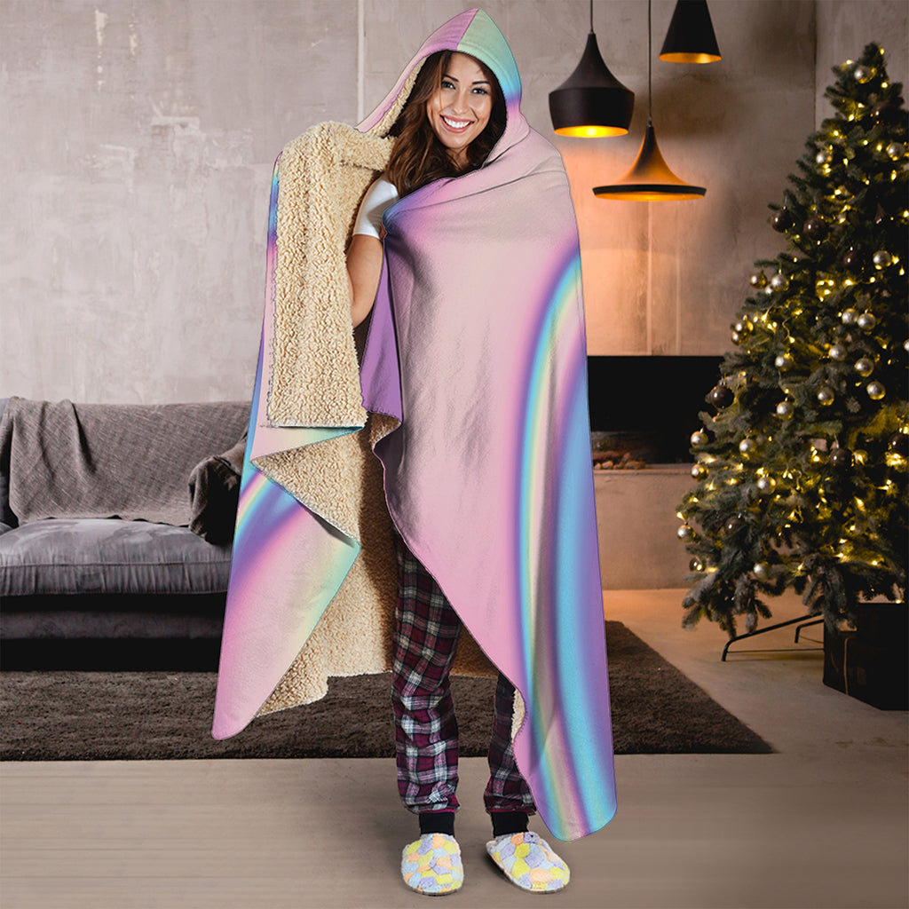 Pink And Teal Holographic Print Hooded Blanket