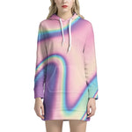 Pink And Teal Holographic Print Hoodie Dress