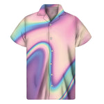 Pink And Teal Holographic Print Men's Short Sleeve Shirt