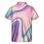 Pink And Teal Holographic Print Men's Short Sleeve Shirt