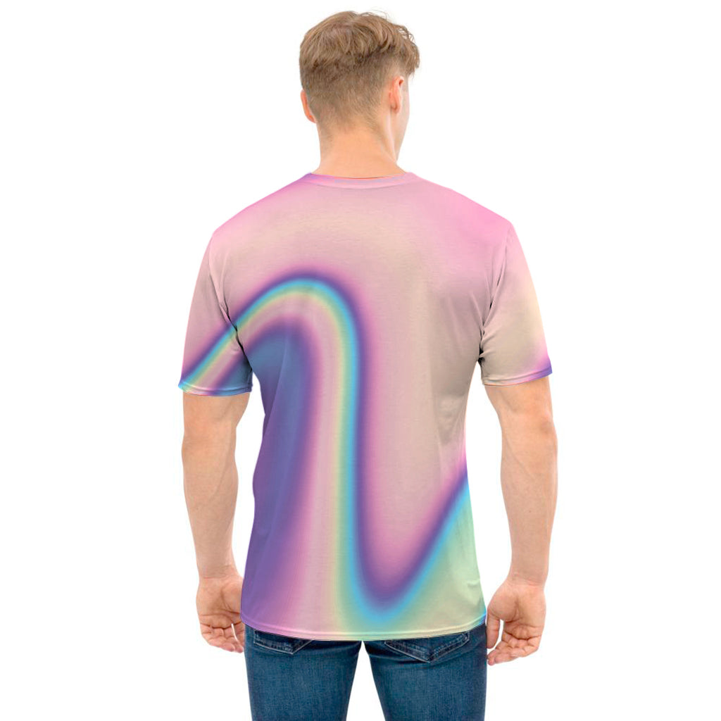Pink And Teal Holographic Print Men's T-Shirt