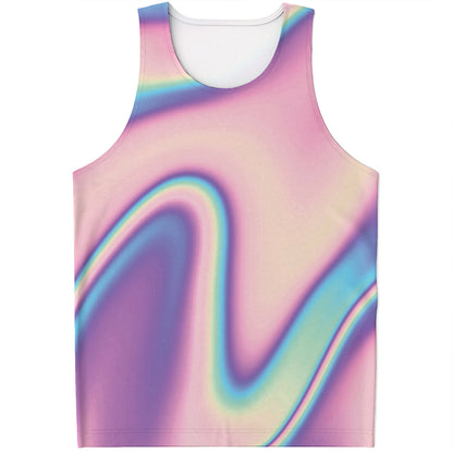 Pink And Teal Holographic Print Men's Tank Top
