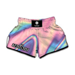 Pink And Teal Holographic Print Muay Thai Boxing Shorts