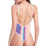 Pink And Teal Holographic Print One Piece High Cut Swimsuit