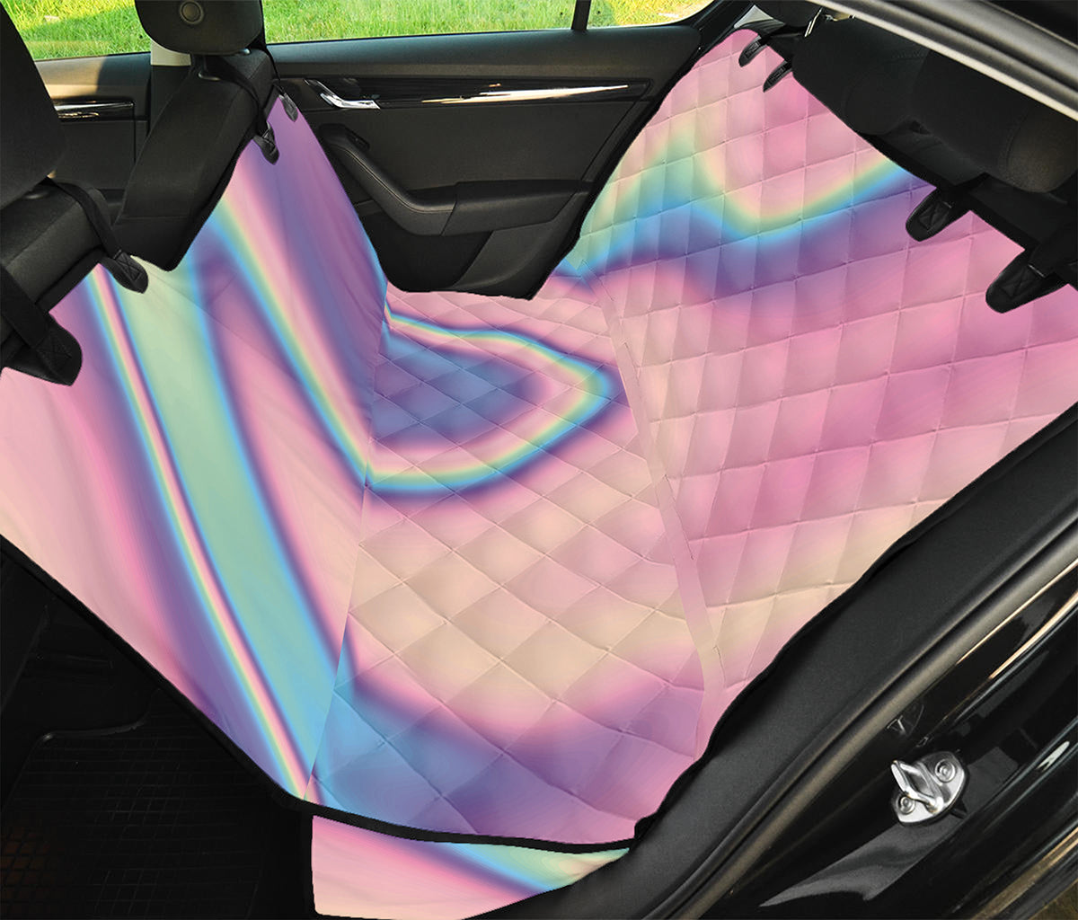Pink And Teal Holographic Print Pet Car Back Seat Cover