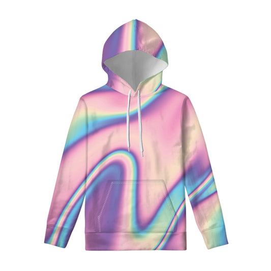Pink And Teal Holographic Print Pullover Hoodie