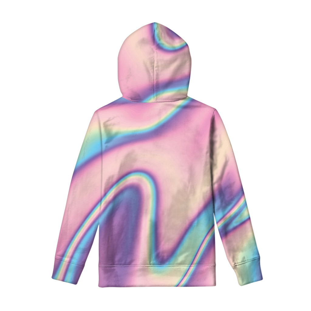 Pink And Teal Holographic Print Pullover Hoodie