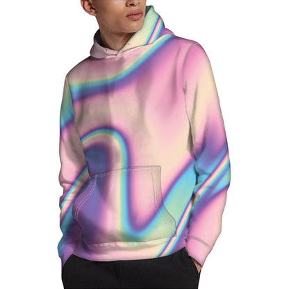 Pink And Teal Holographic Print Pullover Hoodie