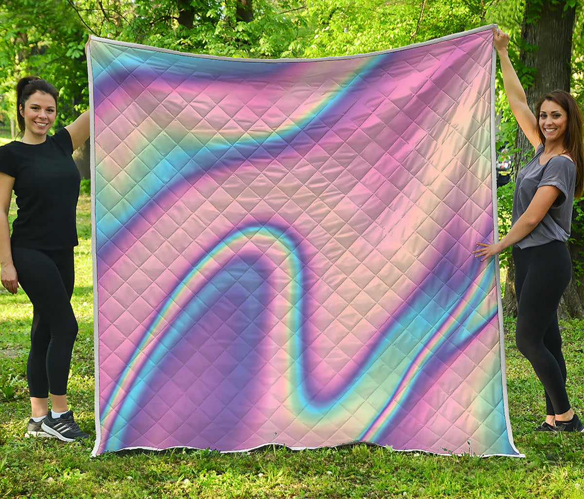 Pink And Teal Holographic Print Quilt