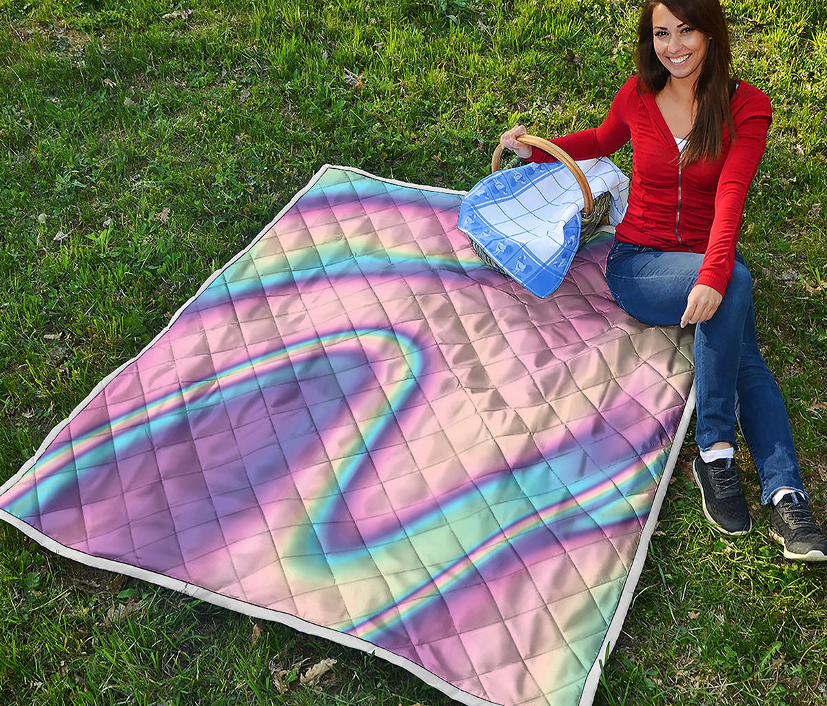 Pink And Teal Holographic Print Quilt