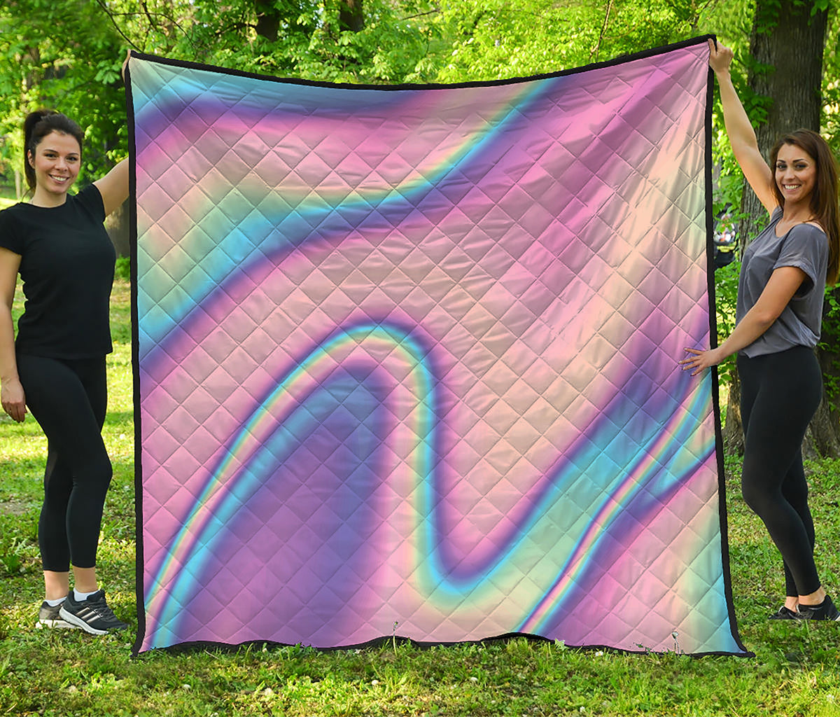 Pink And Teal Holographic Print Quilt