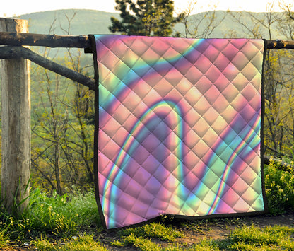 Pink And Teal Holographic Print Quilt