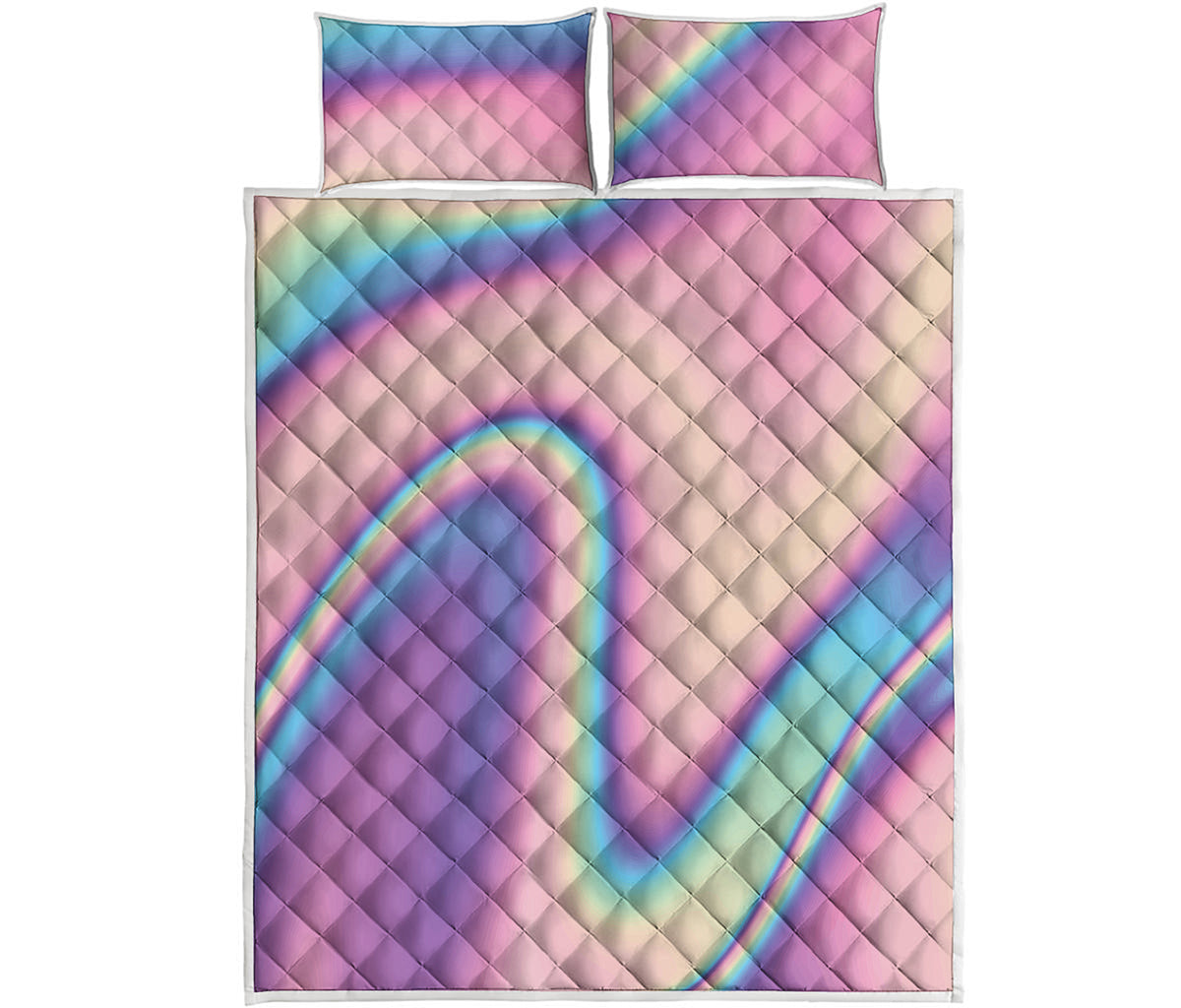 Pink And Teal Holographic Print Quilt Bed Set