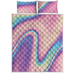 Pink And Teal Holographic Print Quilt Bed Set