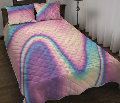 Pink And Teal Holographic Print Quilt Bed Set