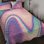 Pink And Teal Holographic Print Quilt Bed Set