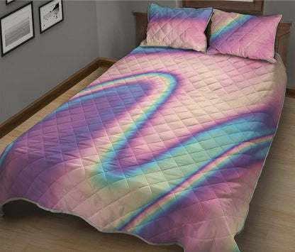 Pink And Teal Holographic Print Quilt Bed Set
