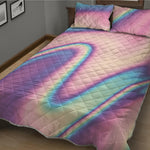 Pink And Teal Holographic Print Quilt Bed Set
