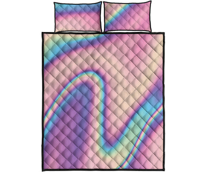 Pink And Teal Holographic Print Quilt Bed Set