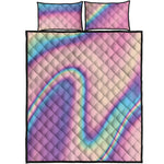Pink And Teal Holographic Print Quilt Bed Set