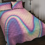 Pink And Teal Holographic Print Quilt Bed Set