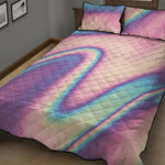 Pink And Teal Holographic Print Quilt Bed Set