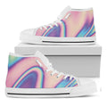 Pink And Teal Holographic Print White High Top Sneakers