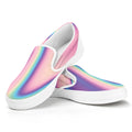 Pink And Teal Holographic Print White Slip On Sneakers