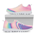 Pink And Teal Holographic Print White Running Shoes