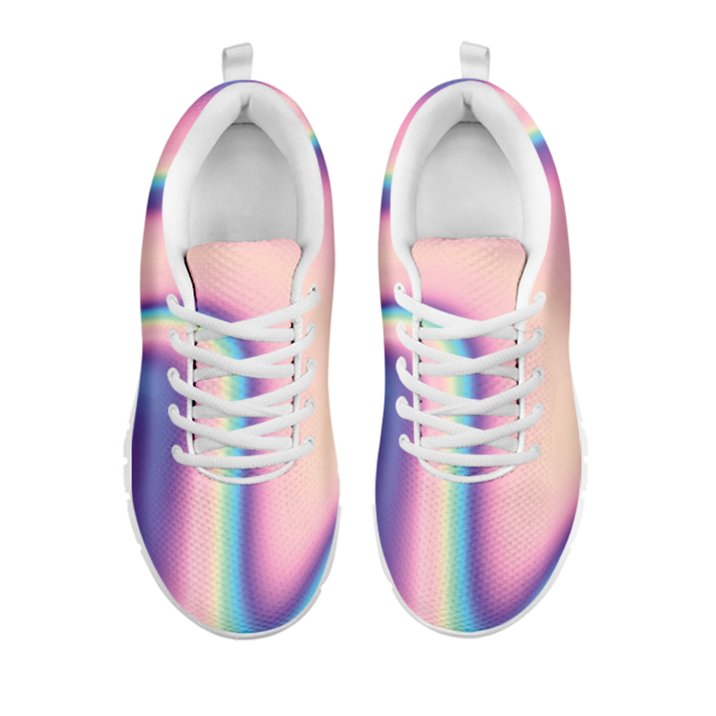 Pink And Teal Holographic Print White Sneakers