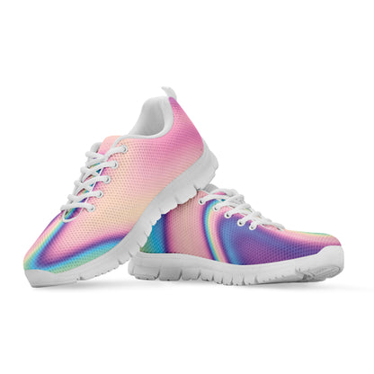Pink And Teal Holographic Print White Sneakers
