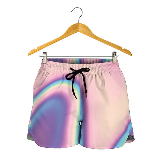 Pink And Teal Holographic Print Women's Shorts