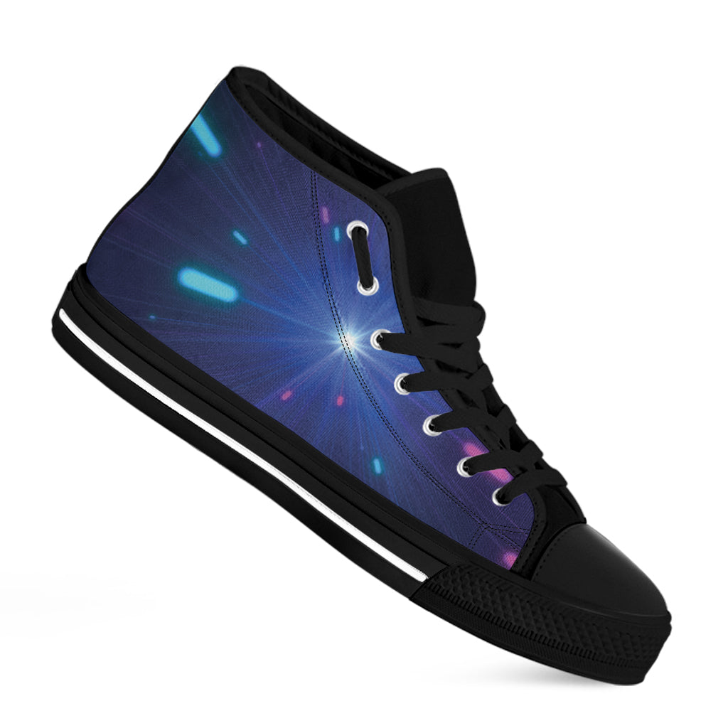 Pink And Teal Lights Speed Print Black High Top Shoes