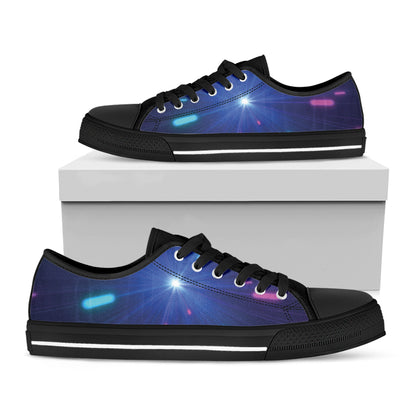 Pink And Teal Lights Speed Print Black Low Top Shoes