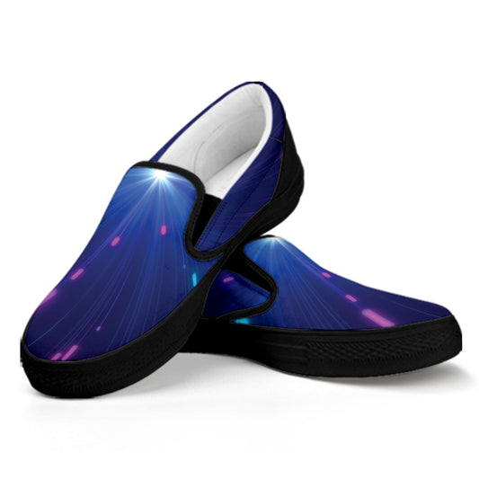 Pink And Teal Lights Speed Print Black Slip On Shoes