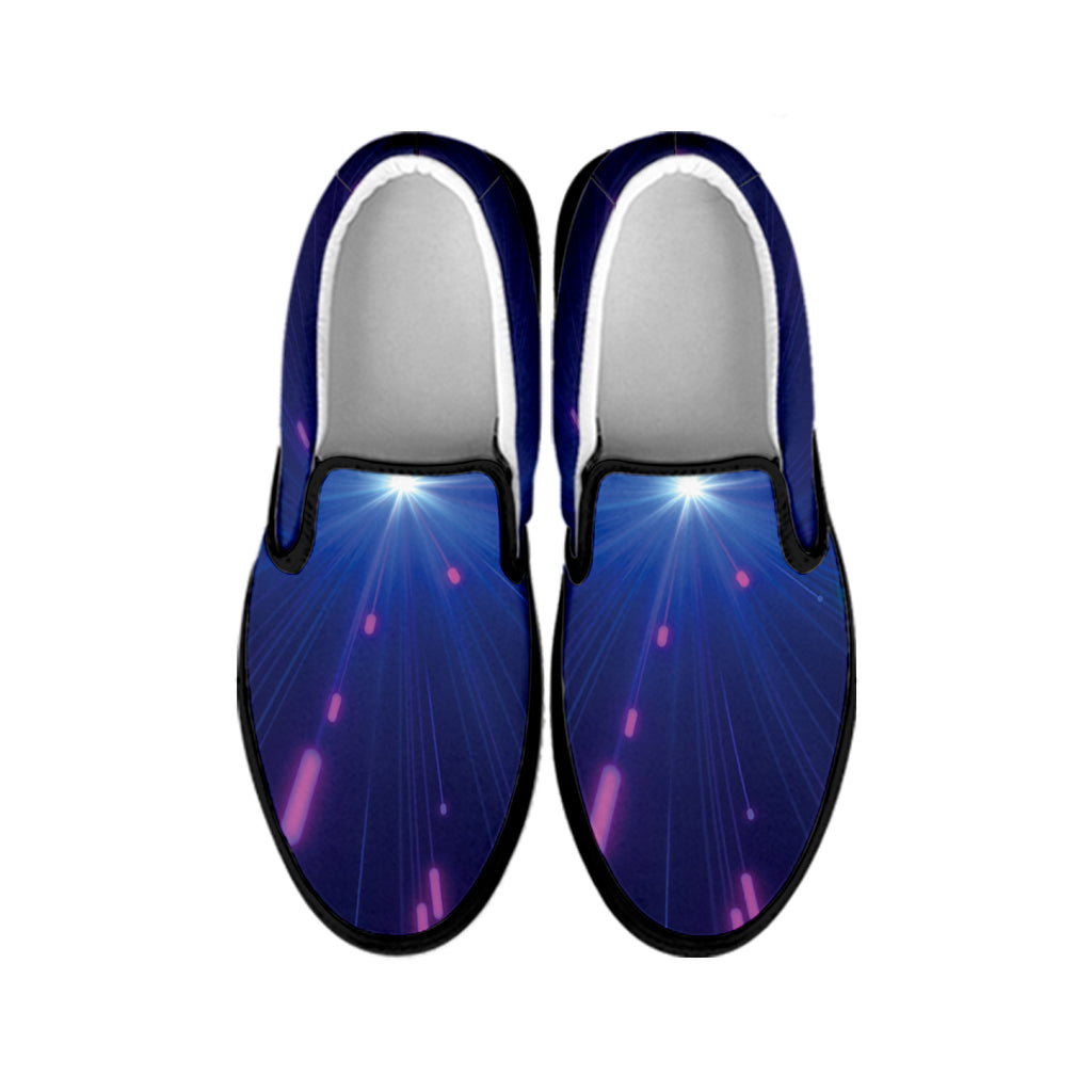 Pink And Teal Lights Speed Print Black Slip On Shoes
