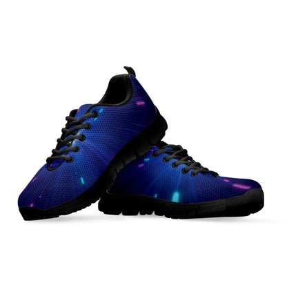 Pink And Teal Lights Speed Print Black Sneakers