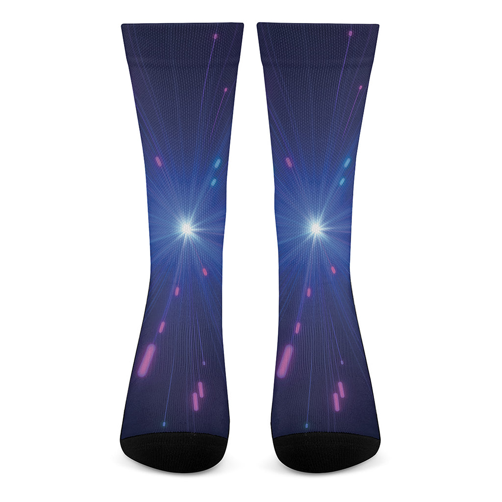 Pink And Teal Lights Speed Print Crew Socks