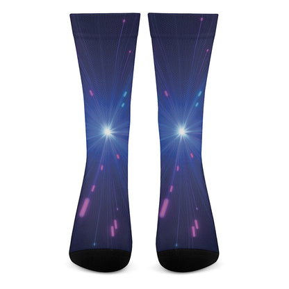 Pink And Teal Lights Speed Print Crew Socks