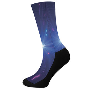 Pink And Teal Lights Speed Print Crew Socks