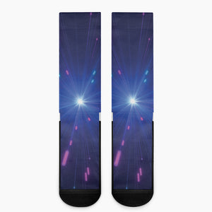 Pink And Teal Lights Speed Print Crew Socks