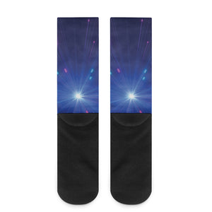 Pink And Teal Lights Speed Print Crew Socks