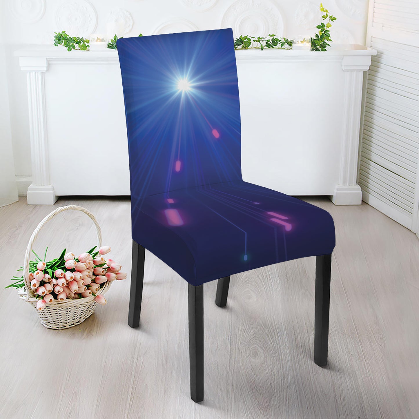 Pink And Teal Lights Speed Print Dining Chair Slipcover