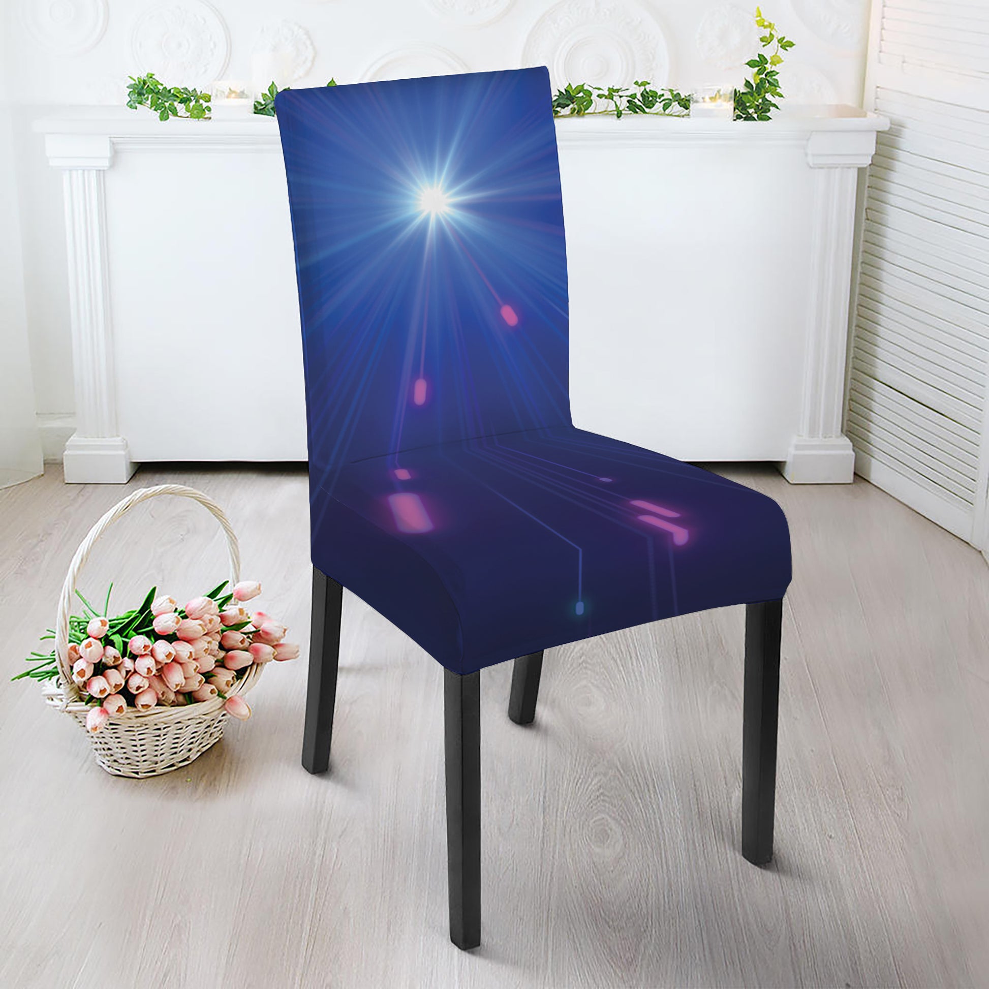 Pink And Teal Lights Speed Print Dining Chair Slipcover