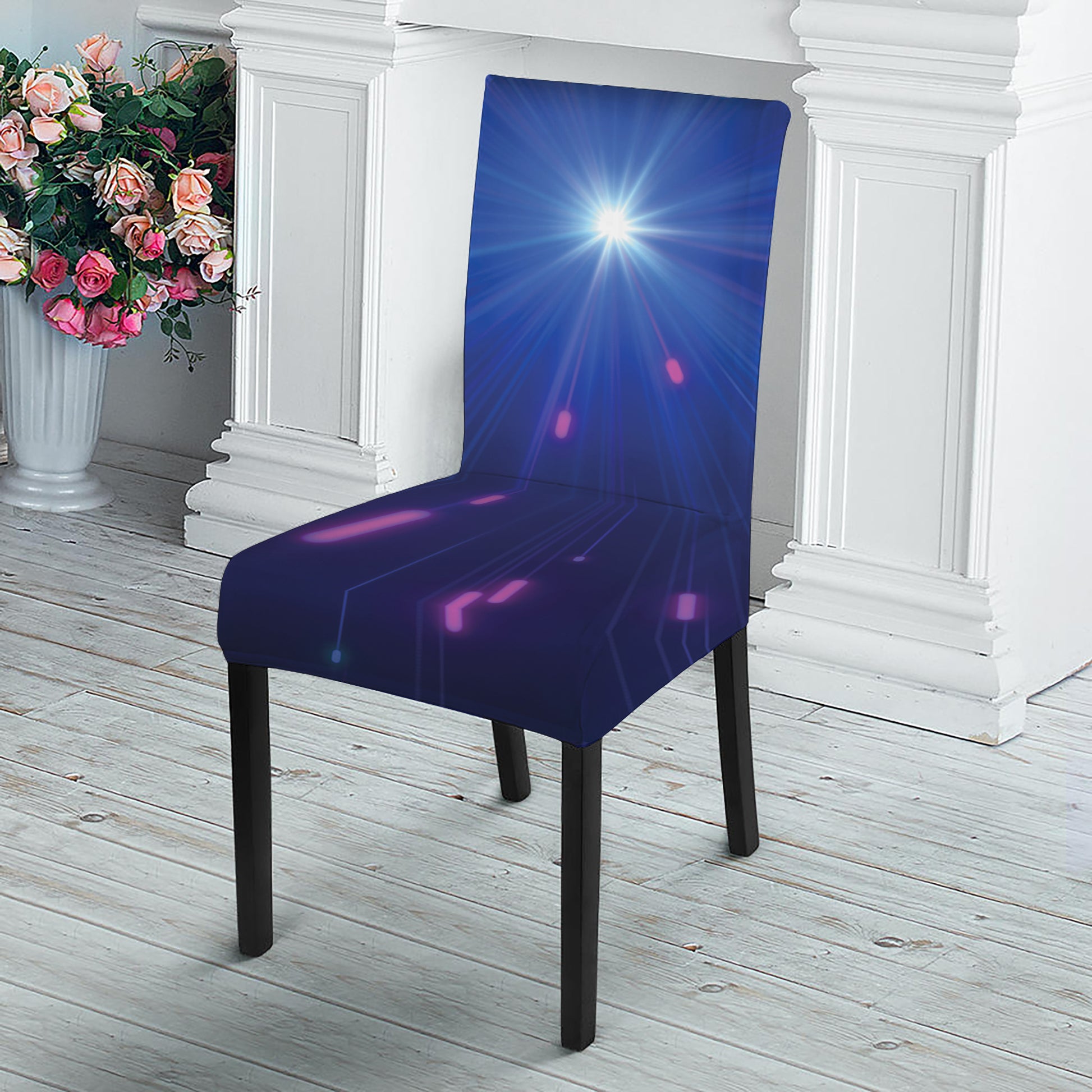 Pink And Teal Lights Speed Print Dining Chair Slipcover