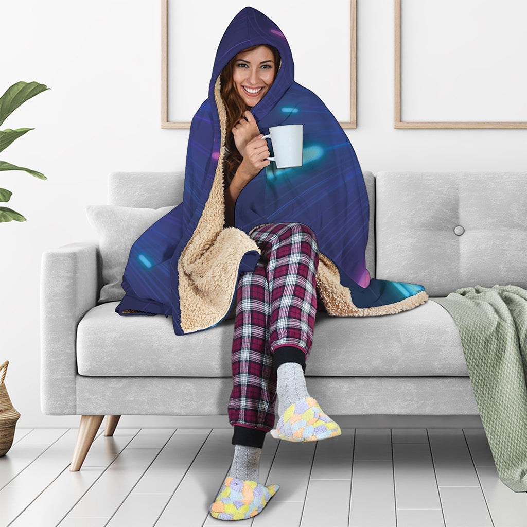 Pink And Teal Lights Speed Print Hooded Blanket