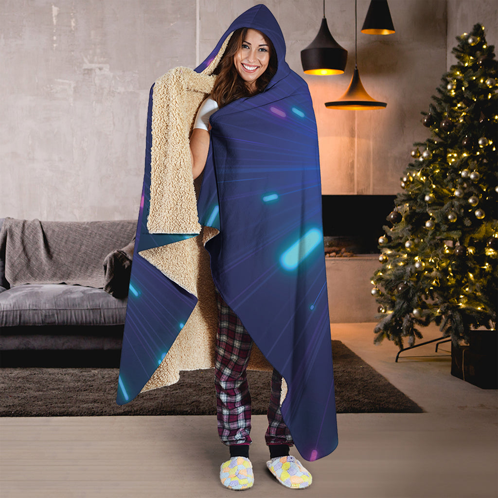 Pink And Teal Lights Speed Print Hooded Blanket