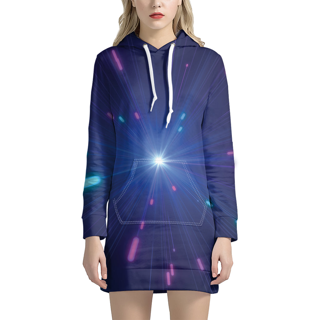 Pink And Teal Lights Speed Print Hoodie Dress